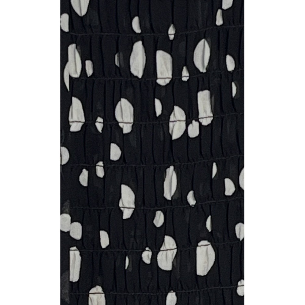 Women's Polka Dot Black w/White Top XS Whimsical Smocked Flowing Semi Sheer - Picture 5 of 11